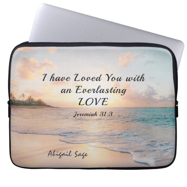 Jeremiah 31:3 I have Loved you Bible Ocean Sunset Laptop Sleeve (Front)
