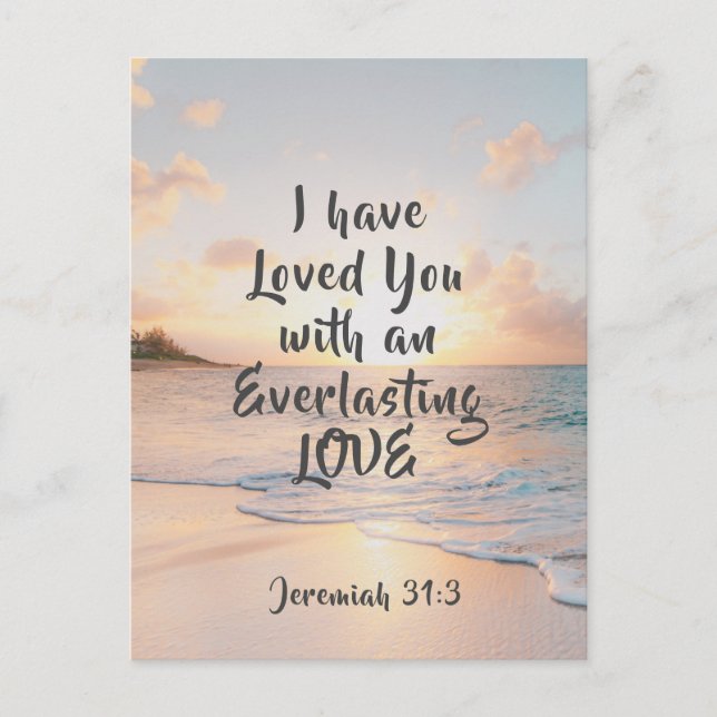 Jeremiah 31:3 I have Loved you Bible Ocean Sunset  Postcard (Front)