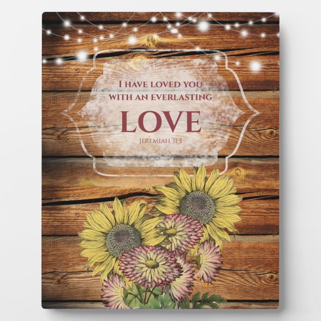 Jeremiah 31:3 Rustic Wood Floral Bible Verse Plaque (Front)