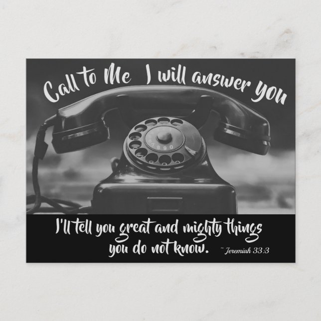Jeremiah 33:3 Call to Me I will answer you, Bible Postcard (Front)