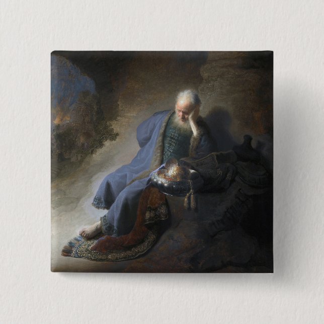 Jeremiah Lamenting on Fall of Jerusalem, Rembrandt 15 Cm Square Badge (Front)