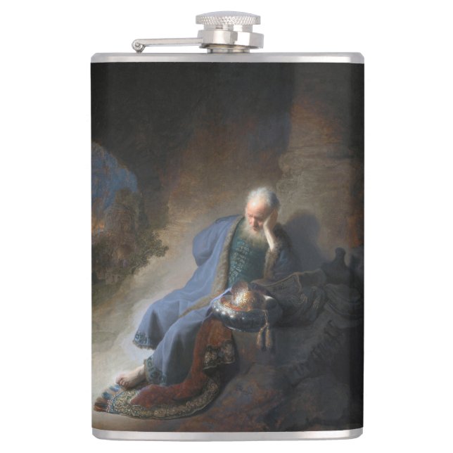 Jeremiah Lamenting on Fall of Jerusalem, Rembrandt Hip Flask (Front)