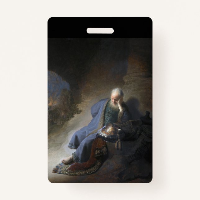 Jeremiah Lamenting on Fall of Jerusalem, Rembrandt ID Badge (Front)