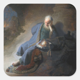 Jeremiah Lamenting on Fall of Jerusalem, Rembrandt Square Sticker
