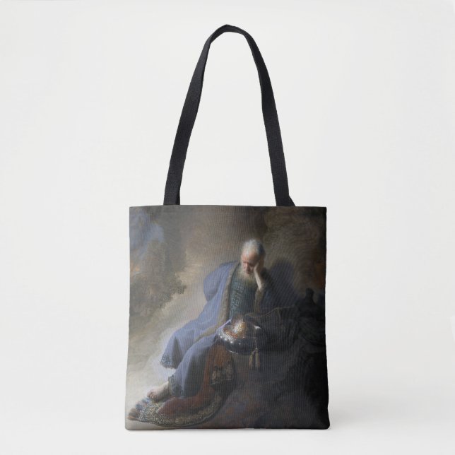 Jeremiah Lamenting on Fall of Jerusalem, Rembrandt Tote Bag (Front)