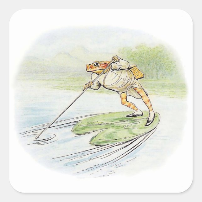 Jeremy Fisher Poles on a Lily Pad Square Sticker (Front)