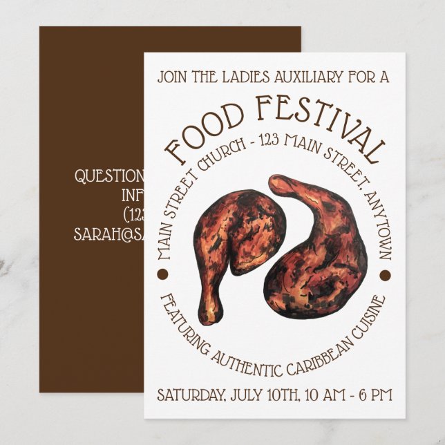 Jerk Chicken Leg Jamaican Caribbean Food Festival Invitation (Front/Back)