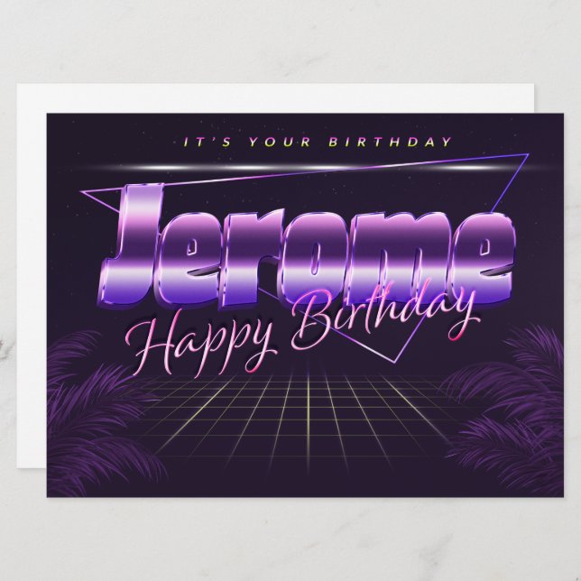 Jerome Name First name lila retro Map Birthday Card (Front/Back)