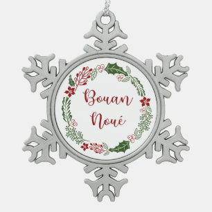 Jèrriais Merry Christmas Wreath, Bouan Noué Snowflake Pewter Christmas Ornament