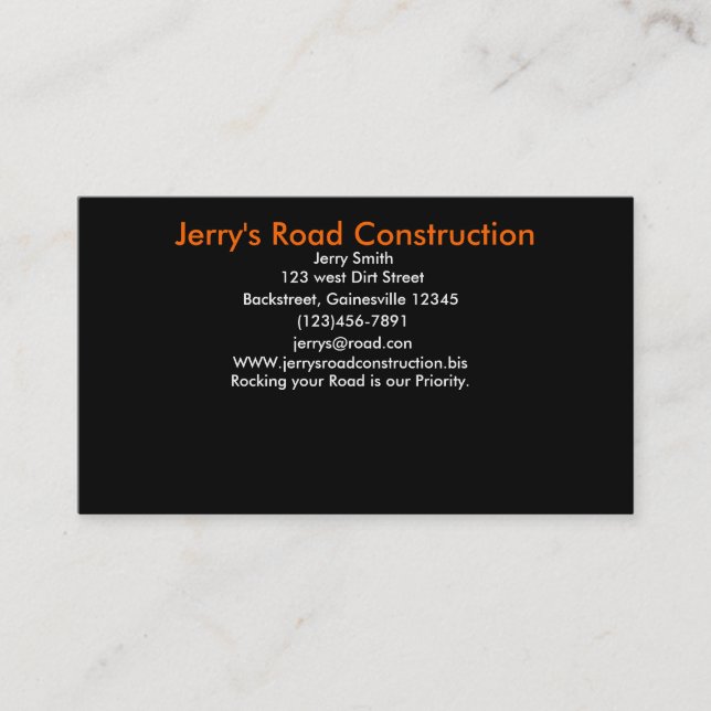 Jerry's Road Construction Business Card (Front)
