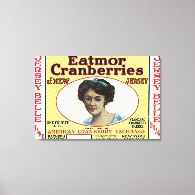 Jersey Belle Eatmor Cranberries Brand Label Canvas Print (Front)