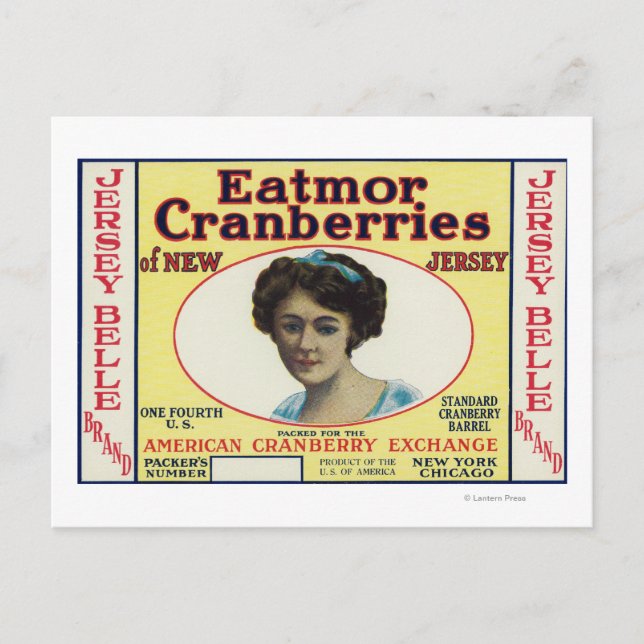 Jersey Belle Eatmor Cranberries Brand Label Postcard (Front)