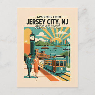 Jersey City NJ Chilltown Retro Whimsical Postcard