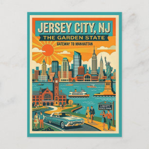 Jersey City NJ Gateway to Manhattan Retro Postcard
