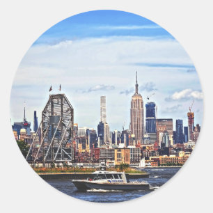 Jersey City NJ - Police Boat By Colgate Clock Classic Round Sticker