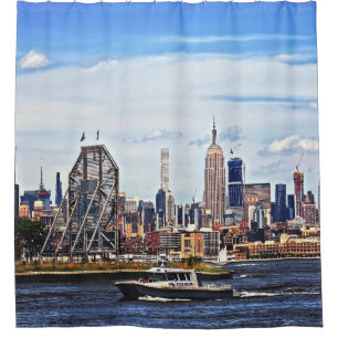 Jersey City NJ - Police Boat By Colgate Clock Shower Curtain