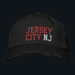 JERSEY CITY NJ Red White on Black Vintage Style Embroidered Hat<br><div class="desc">JERSEY CITY NJ Red and White embroidery on Black distressed vintage style cotton hat. Embroidery is customisable to other colour choices by selecting the "Edit Design" tool button. Also available is the option to select choice of hat colour on the main item page.</div>