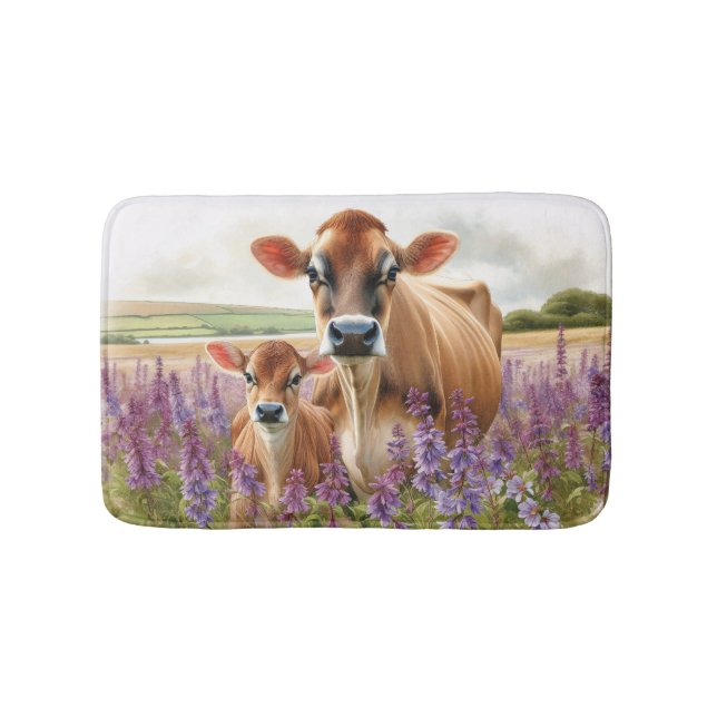 Jersey Cow and Calf Wildflower Bath Mat (Front)