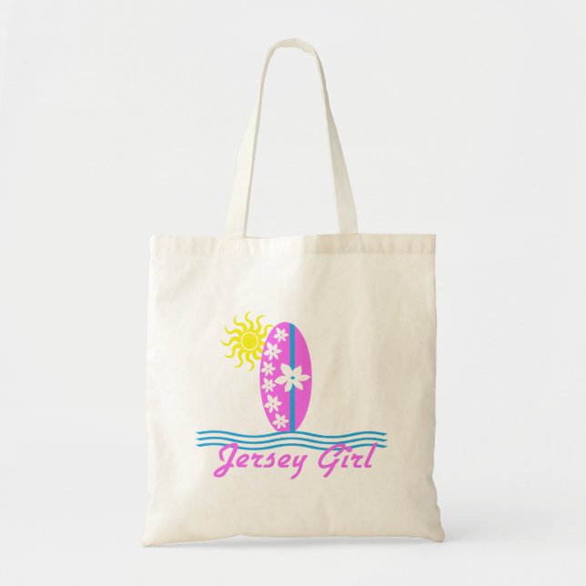 Jersey Girl baby Bodysuit Pink Surfboard W/Sun Tote Bag (Front)