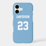 Jersey Name Number Light Blue White Custom<br><div class="desc">Add a name and number(s) to personalise this custom light blue and white sports jersey inspired phone case. It is an excellent gift for a sports fan or athlete. The options to change the colour and font sizes are available.</div>