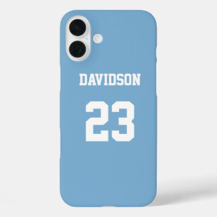 Jersey Name Number Light Blue White Custom iPhone 16 Plus Case