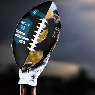 Jersey Number Blue Graduation Monogram Football