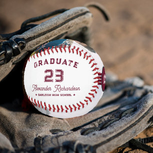 Jersey Number   Burgundy Red Graduation Monogram Baseball