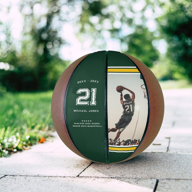 Jersey Number | Green & Gold Graduation Monogram Basketball (Creator Uploaded)