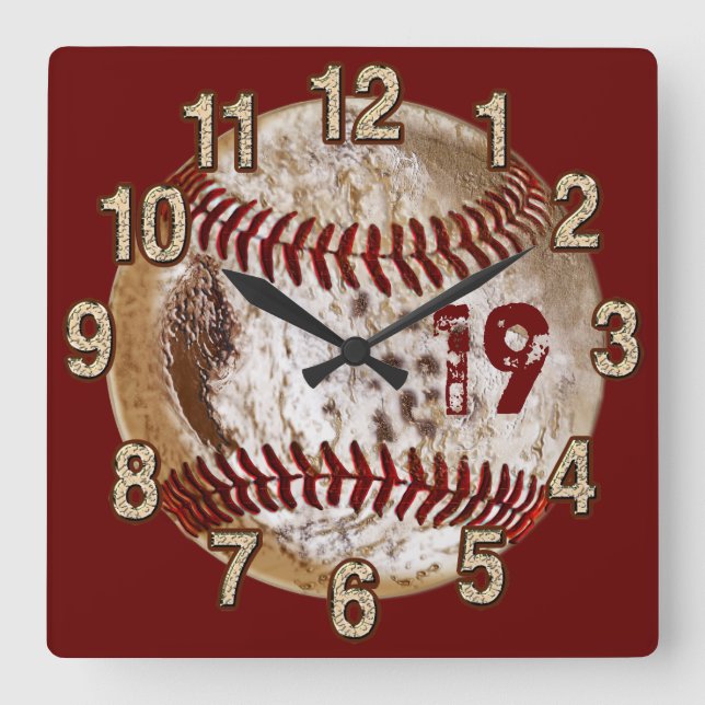 Jersey Number Grunge Baseball Clocks (Front)