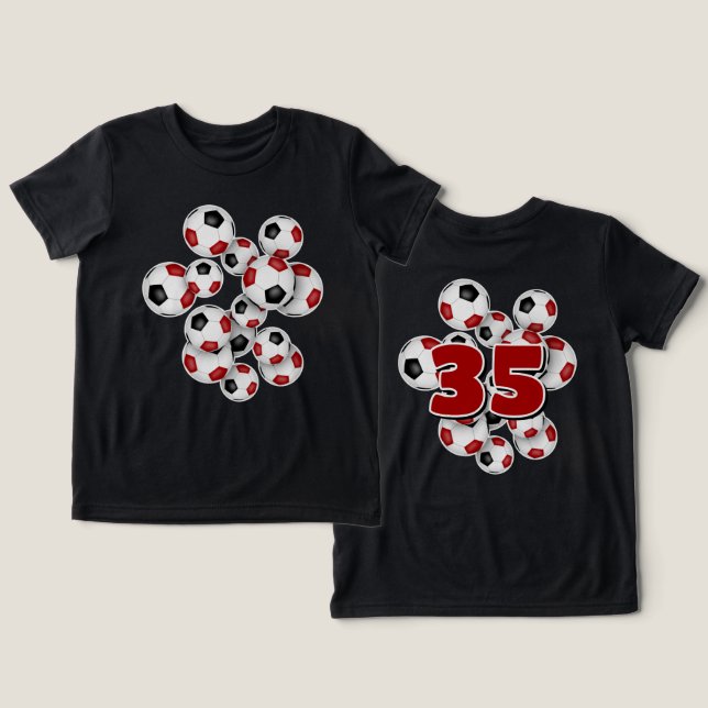 jersey number on group of soccer balls red Tri-Blend shirt (Design Front & Back)