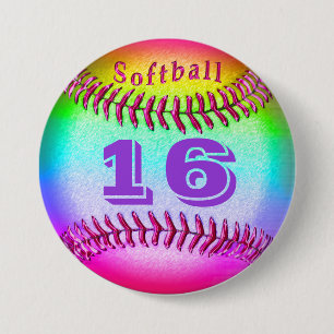 Jersey NUMBER on Softball Buttons Pins for Girls