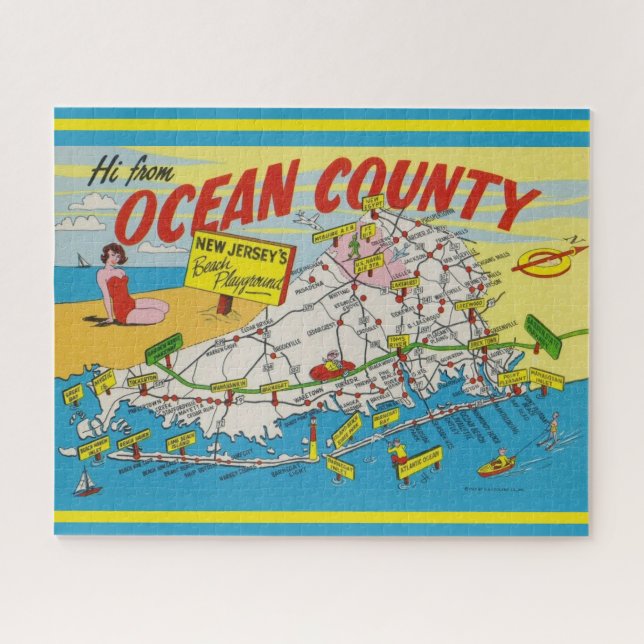 Jersey Shore 16x20 Illustrated Map Jigsaw Puzzle (Horizontal)