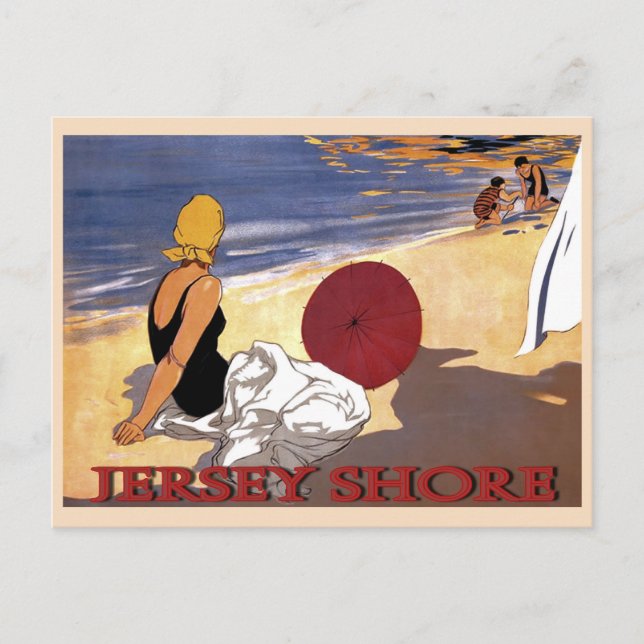 Jersey Shore Beach Family Bathing Postcard (Front)