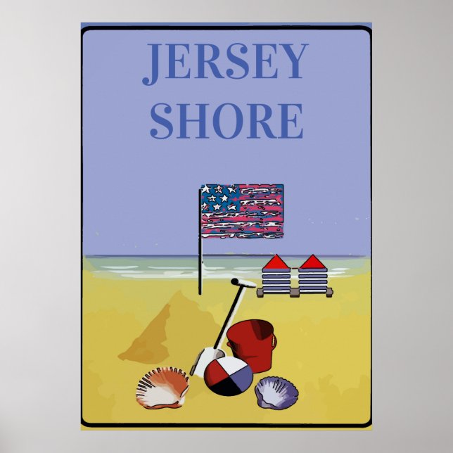 Jersey Shore Beach Vintage Style Poster (Front)