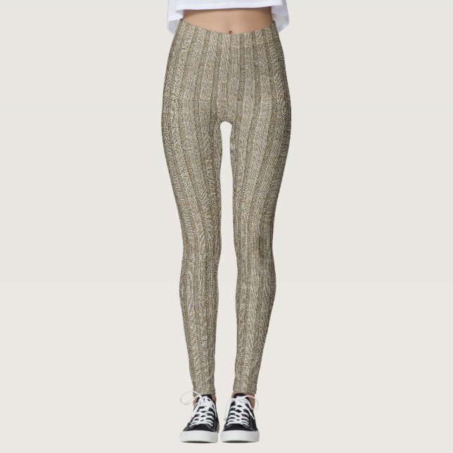 Jersey Stripe Knit Pattern in Soft Beige Leggings (Front)