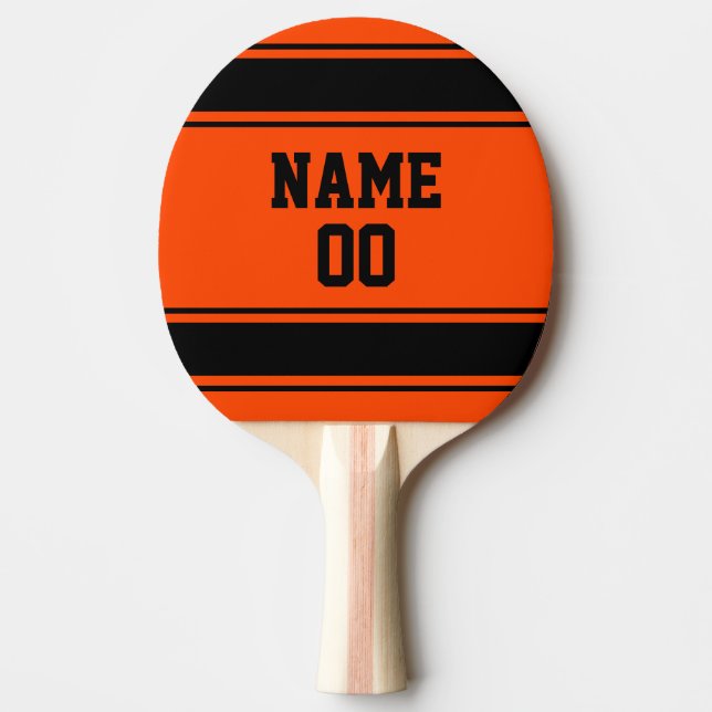 Jersey Style Blue Orange and Black Personalised Ping Pong Paddle (Front)