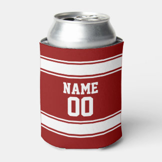 Jersey Style Custom Name and Number Maroon Can Cooler