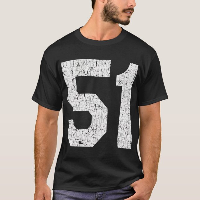 Jersey Uniform Number 51 Athletic Style Sports T-Shirt (Front)