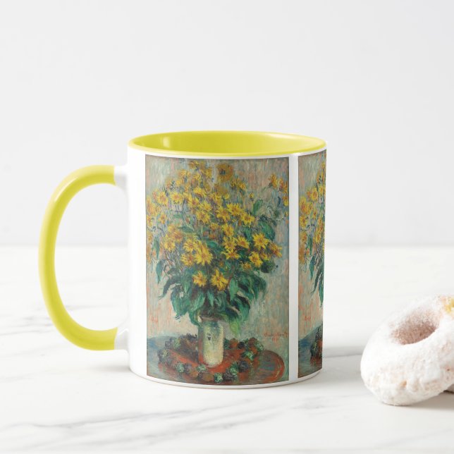 Jerusalem Artichoke Flowers by Claude Monet Mug (With Donut)