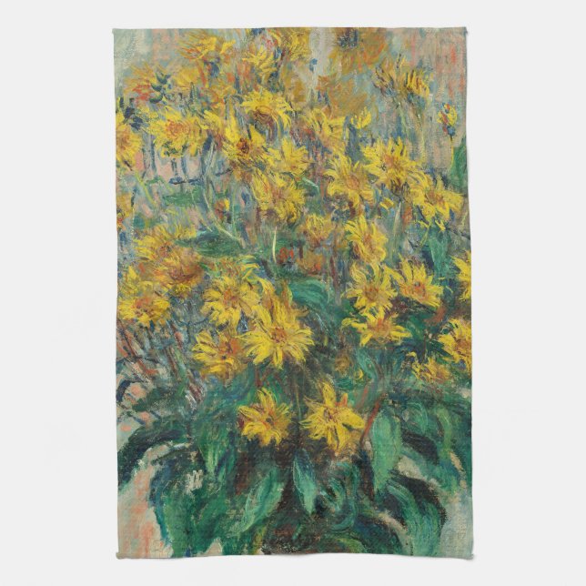 Jerusalem Artichoke Flowers by Claude Monet Tea Towel (Vertical)