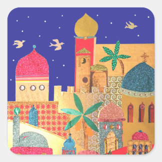 Jerusalem City Colourful Art Square Sticker
