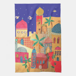 Jerusalem City Colourful Art Tea Towel
