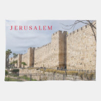 Jerusalem City Walls view tea towel