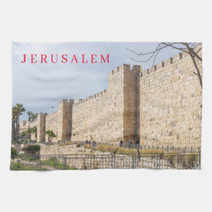 Jerusalem City Walls view tea towel