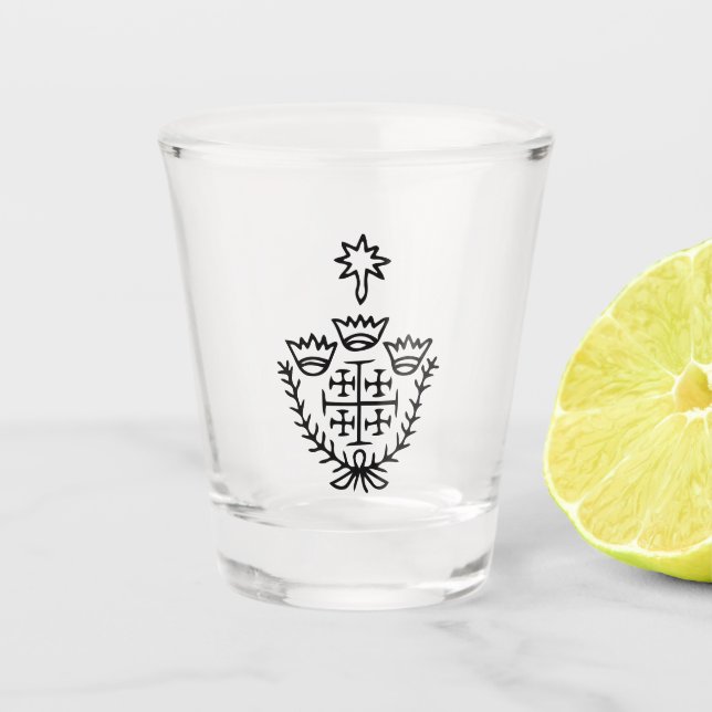 Jerusalem Cross historical pilgrimage tattoo stamp Shot Glass (Front)