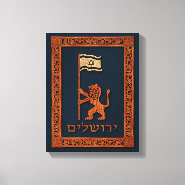 Jerusalem Day Lion With Flag Canvas Print (Front)
