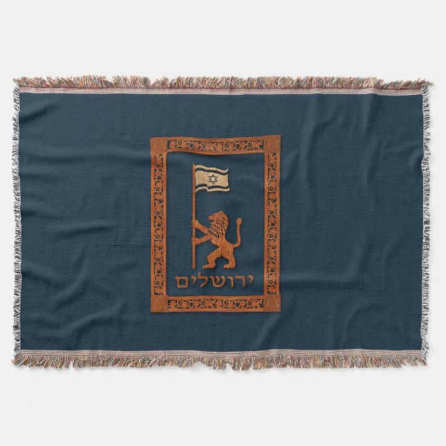 Jerusalem Day Lion With Flag Throw Blanket (Front)