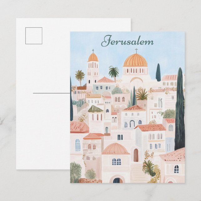 Jerusalem Gouache Paint Illustration Travel Postcard (Front/Back)