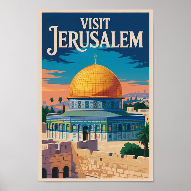 Jerusalem Israel Illustration Travel Art Vintage Poster (Front)