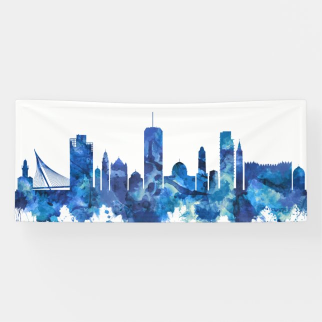 Jerusalem Israel Skyline Blue Banner (Horizontal)